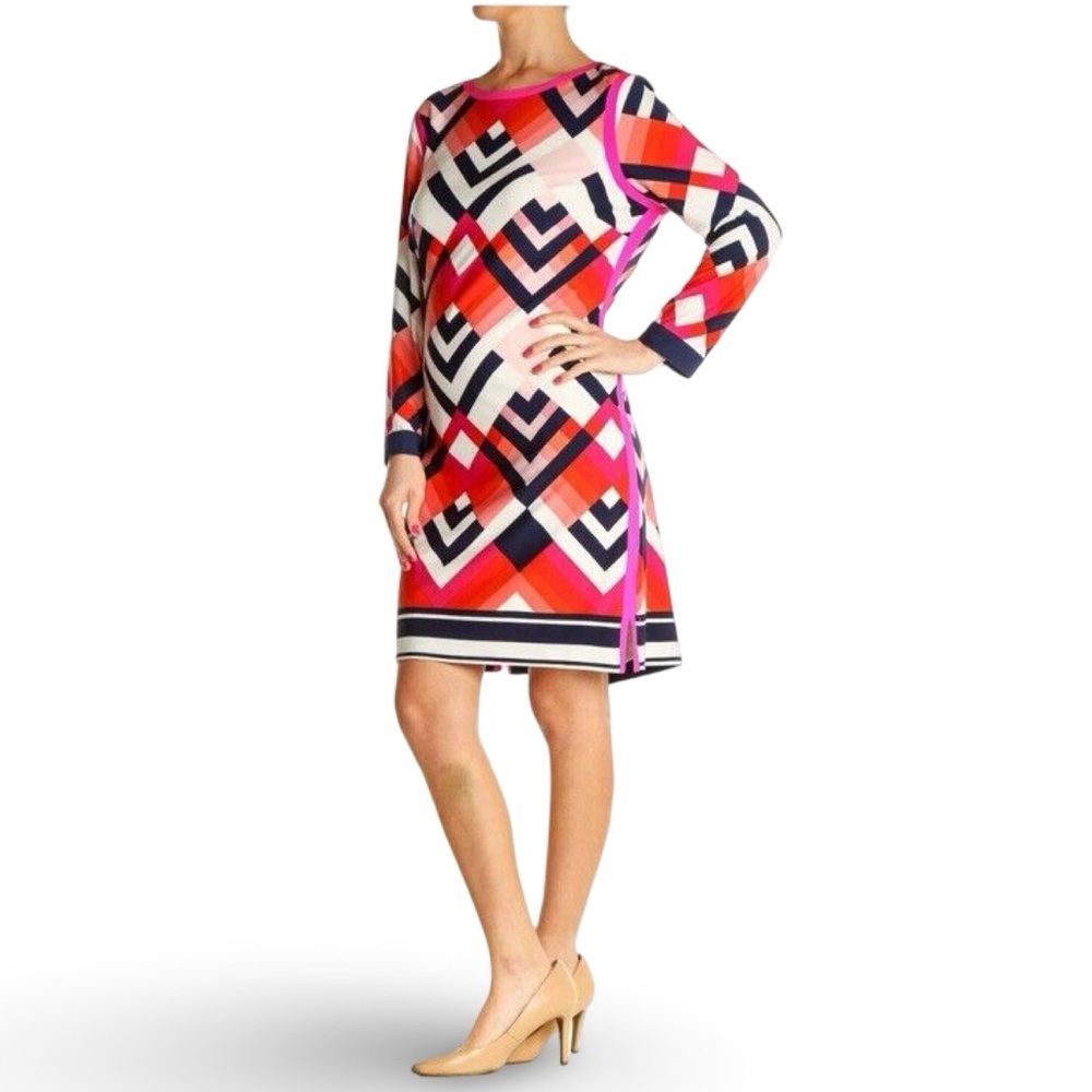 Eliza J. Geometric‎ Print Shift Dress Size 6 Career Professional Office Colorful